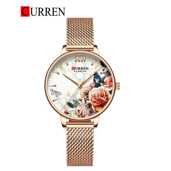 CURREN Original Brand Mesh Band Wrist Watch For Women With Brand (Box & Bag)-9060